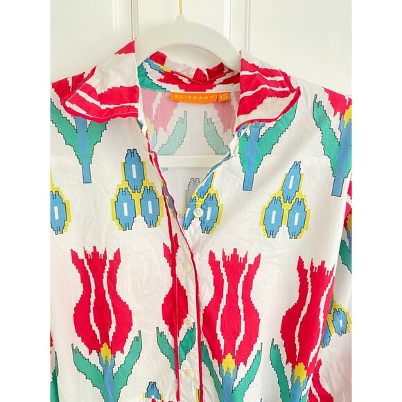 OLIPHANT Tuckernuck Tie Waist Belt Shirt Dress Maxi Midi Ikat Sumba Red Print XS - Picture 13 of 16